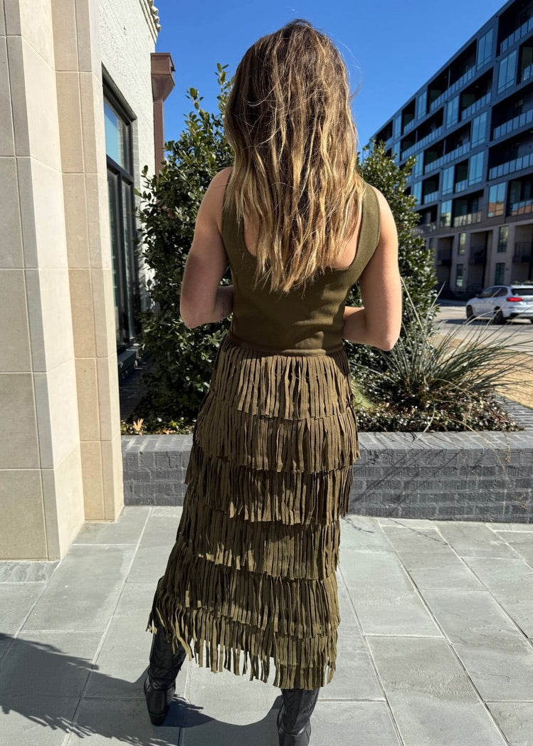 DRIFTWOOD FRINGE MIDI DRESS