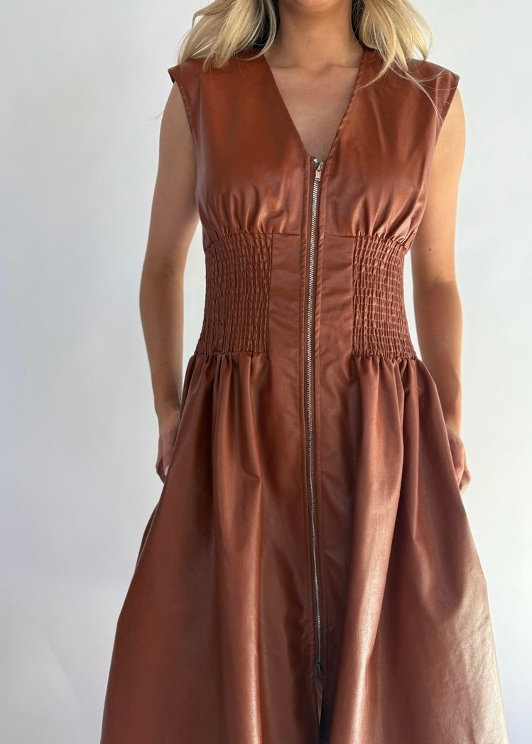 RORY LEATHER MIDI DRESS